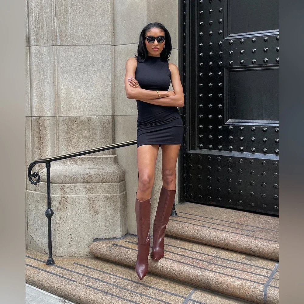 NEW Dolce Vita Auggie Wide Calf Leather Knee High Boots Chocolate Brown Size 9E - Picture 2 of 16